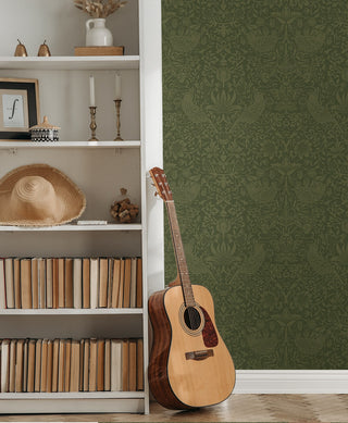 Tonal Bird Garden Vintage Prepasted Wallpaper