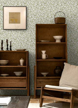 EP10504 willow leaf botanical William Morris prepasted wallpaper living room from Seabrook Designs