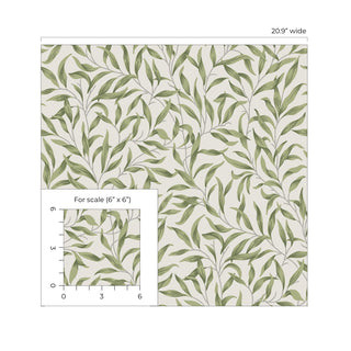 EP10504 willow leaf botanical William Morris prepasted wallpaper scale living room from Seabrook Designs