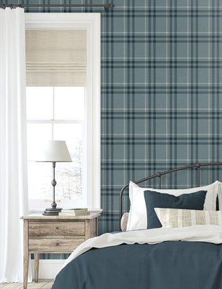 EP10802 blue plaid prepasted wallpaper bedroom from Seabrook Designs