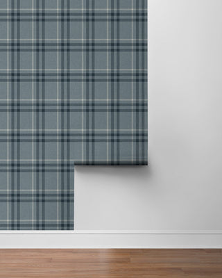 EP10802 blue plaid prepasted wallpaper roll from Seabrook Designs