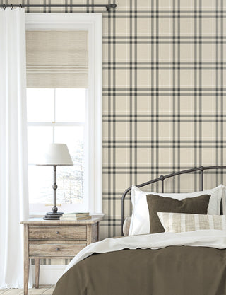 EP10805 neutral plaid prepasted wallpaper bedroom from Seabrook Designs