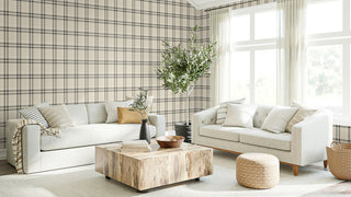 EP10805 neutral plaid prepasted wallpaper living room from Seabrook Designs