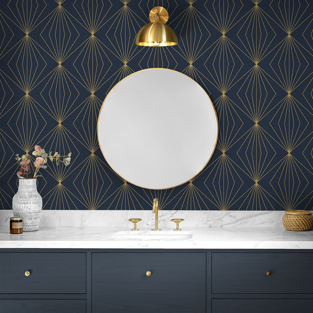 EP10902 geoemtric prepasted wallpaper bathroom from Seabrook Designs