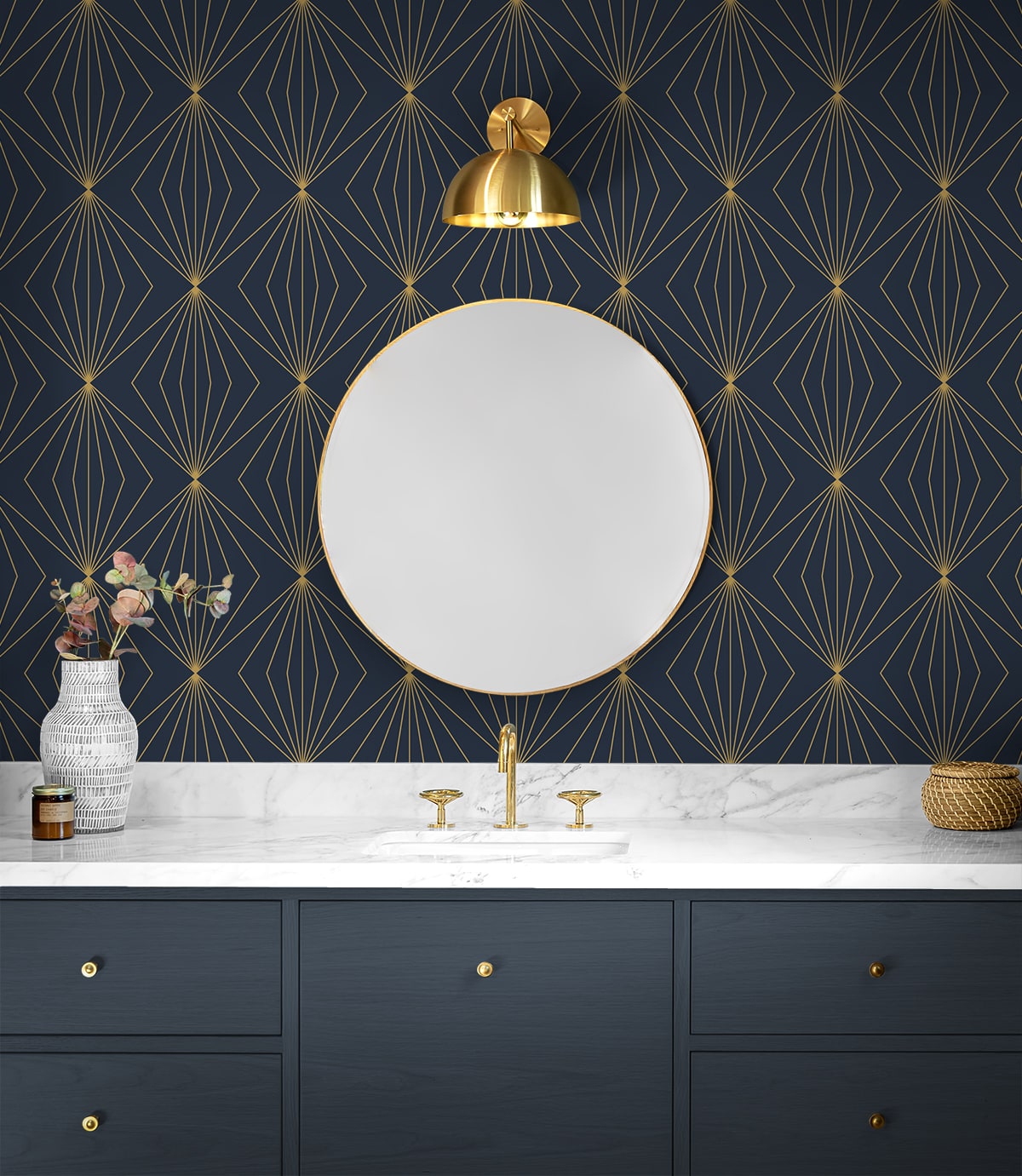 EP10902 geoemtric prepasted wallpaper bathroom from Seabrook Designs