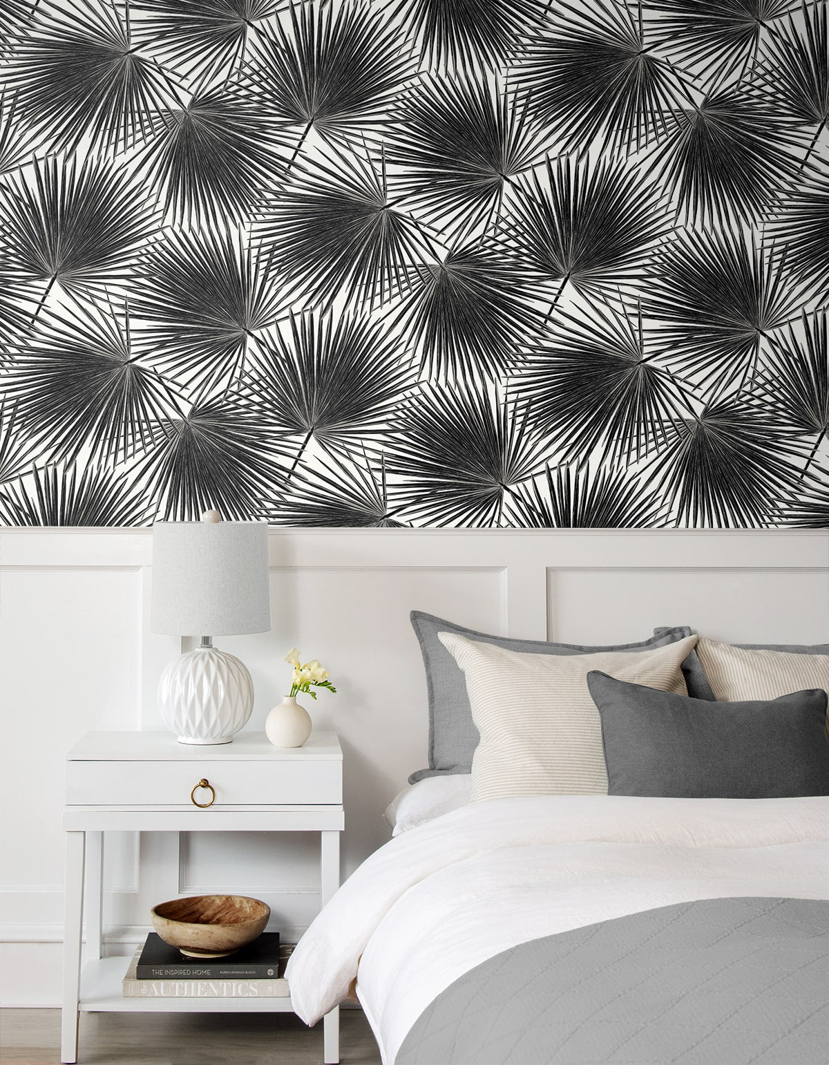 EP11000 coastal palm leaf prepasted wallpaper bedroom from Seabrook Designs