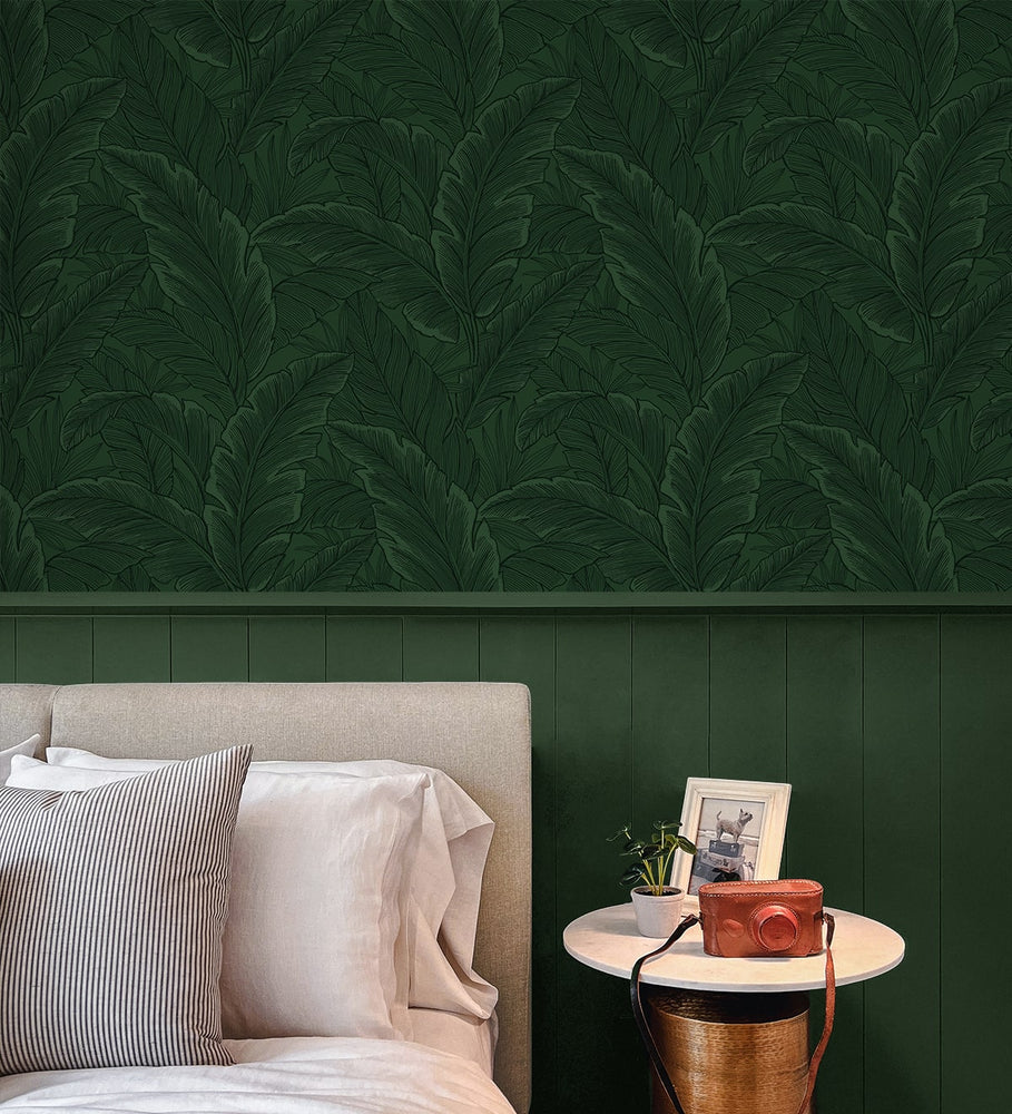 ET13004 leaf wallpaper bedroom from Seabrook Designs