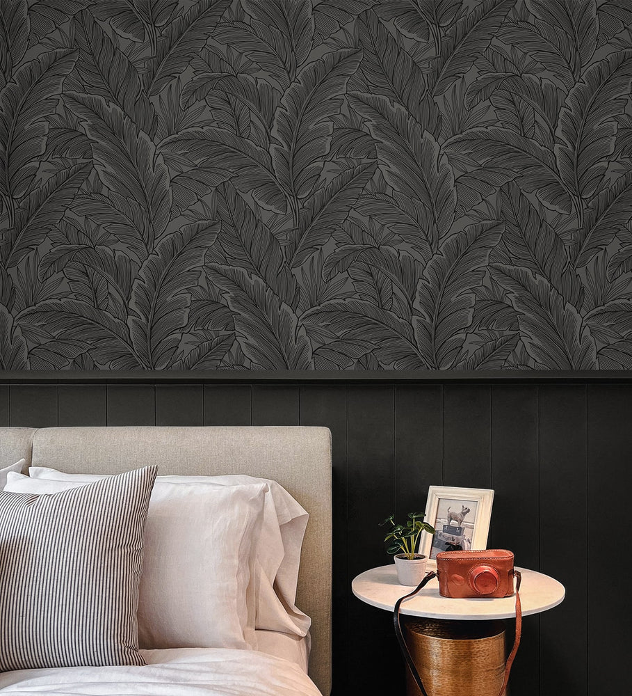 ET13008 leaf wallpaper bedroom from Seabrook Designs