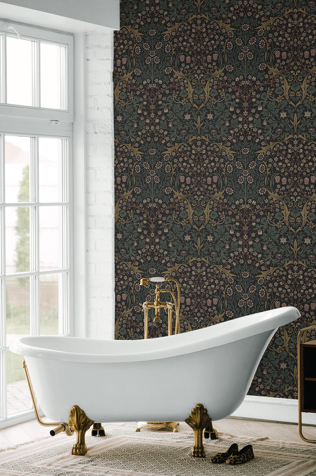 ET13216 William Morris blackthorn vintage unpasted wallpaper bathroom at Say Decor