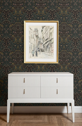 ET13216 William Morris blackthorn vintage unpasted wallpaper entryway at Say Decor