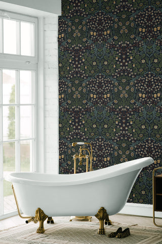 ET13222 William Morris blackthorn vintage unpasted wallpaper bathroom at Say Decor