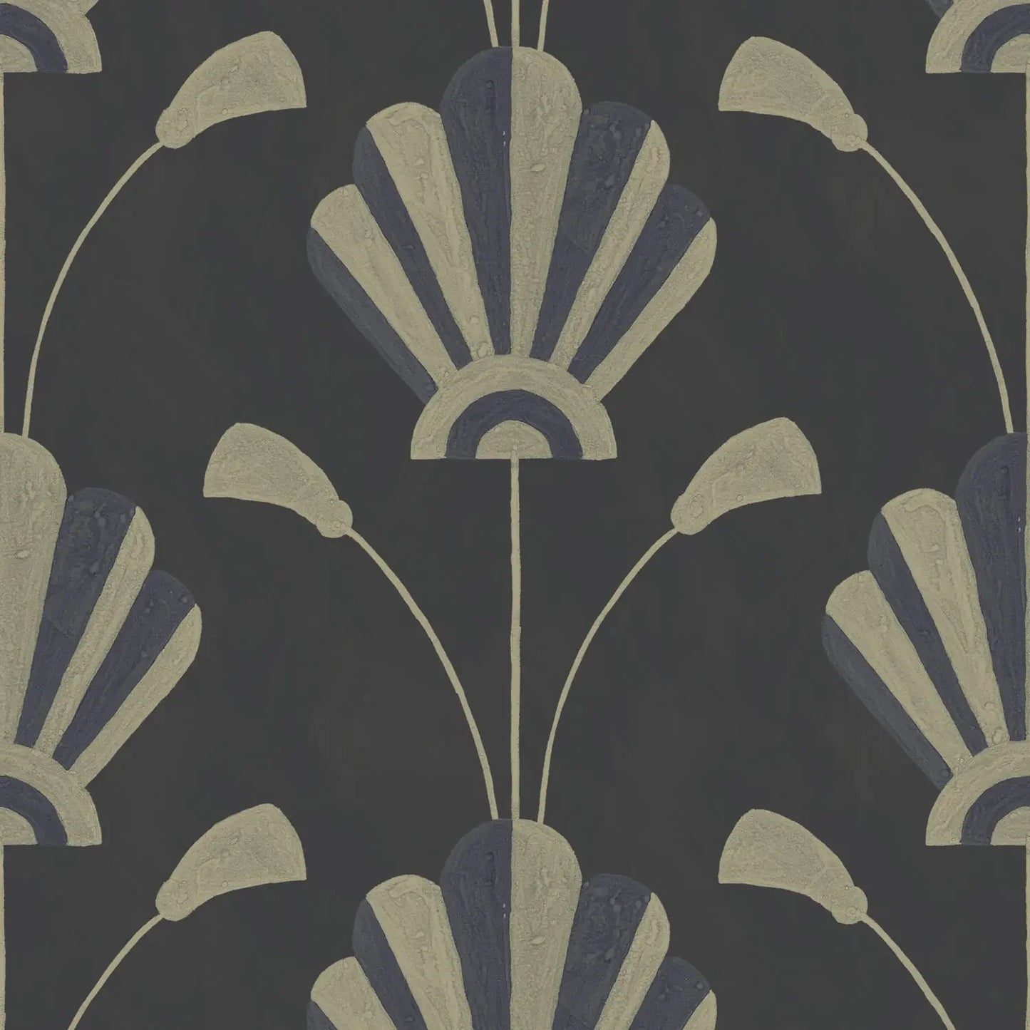 Mitchell Black South Beach Deco Fanflower Wallpaper in shade Gold Night at Say Decor