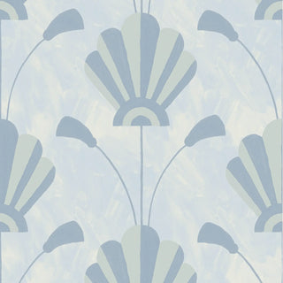 Mitchell Black South Beach Deco Fanflower Wallpaper in shade Powder Blue at Say Decor