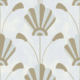 Mitchell Black South Beach Deco Fanflower Wallpaper in shade Powder Blue Gold at Say Decor