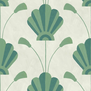 Mitchell Black South Beach Deco Fanflower Wallpaper in shade Seafoam at Say Decor