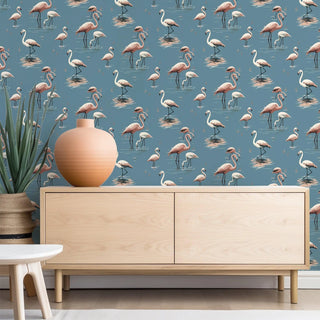 Mitchell Black Flamingo Wallpaper decor in shade Blue at Say Decor