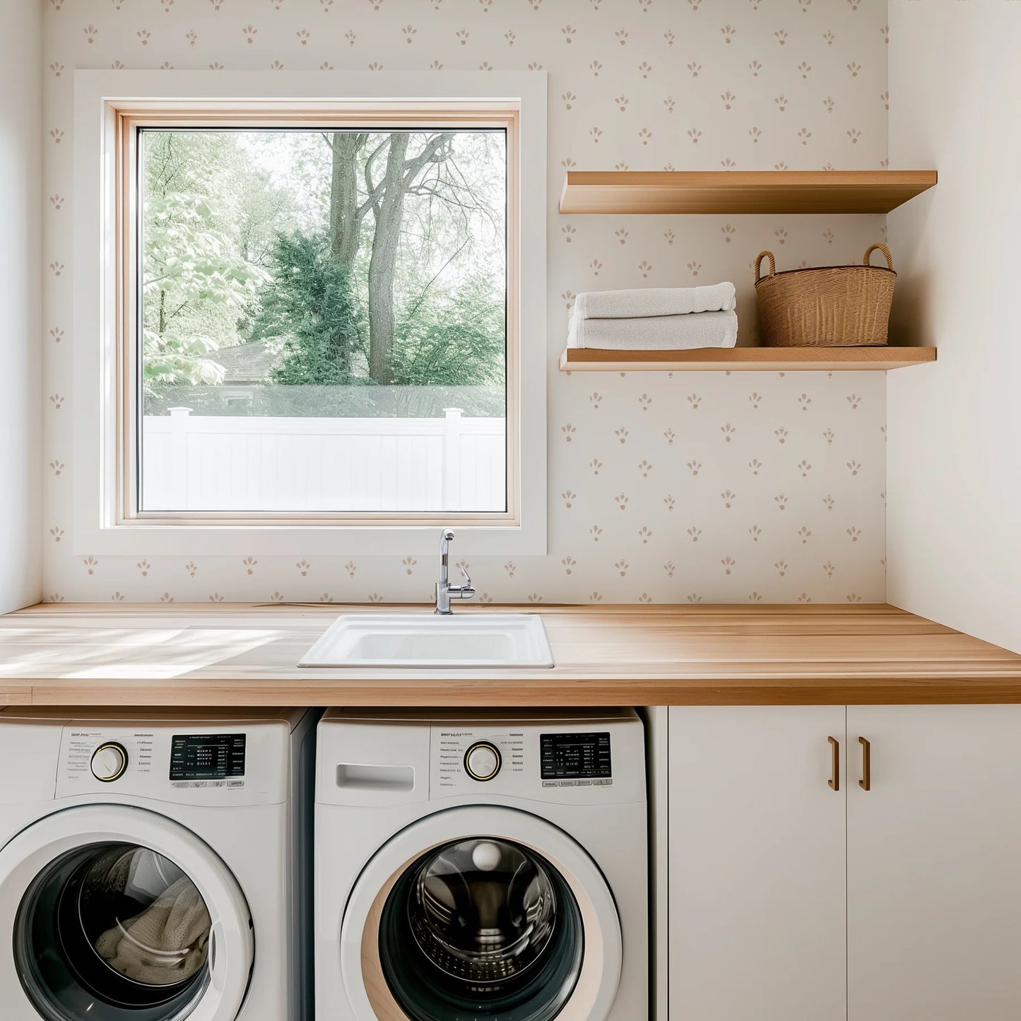 Mitchell Black Lady Charlotte Fleur Spot Wallpaper laundry room in shade Peach at Say Decor