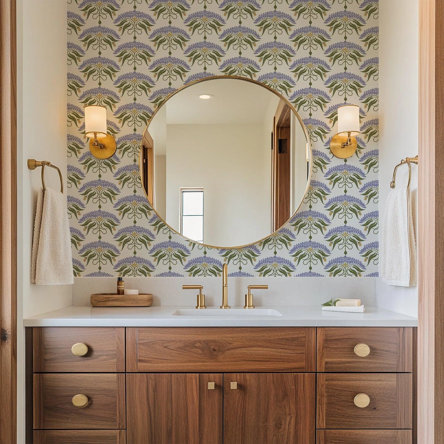 Mitchell Black Botanical Legacy Fleur de Rêve Wallpaper bathroom in shade Lavender at Say Decor