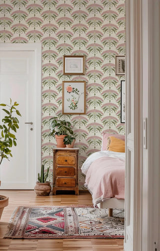 Mitchell Black Botanical Legacy Fleur de Rêve Wallpaper bedroom in shade Linen at Say Decor