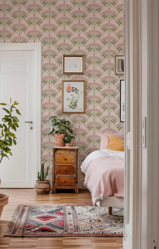 Mitchell Black Botanical Legacy Fleur de Rêve Wallpaper bedroom in shade Petal Pink at Say Decor