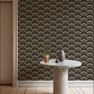 Mitchell Black Botanical Legacy Fleur de Rêve Wallpaper entryway in shade Black at Say Decor