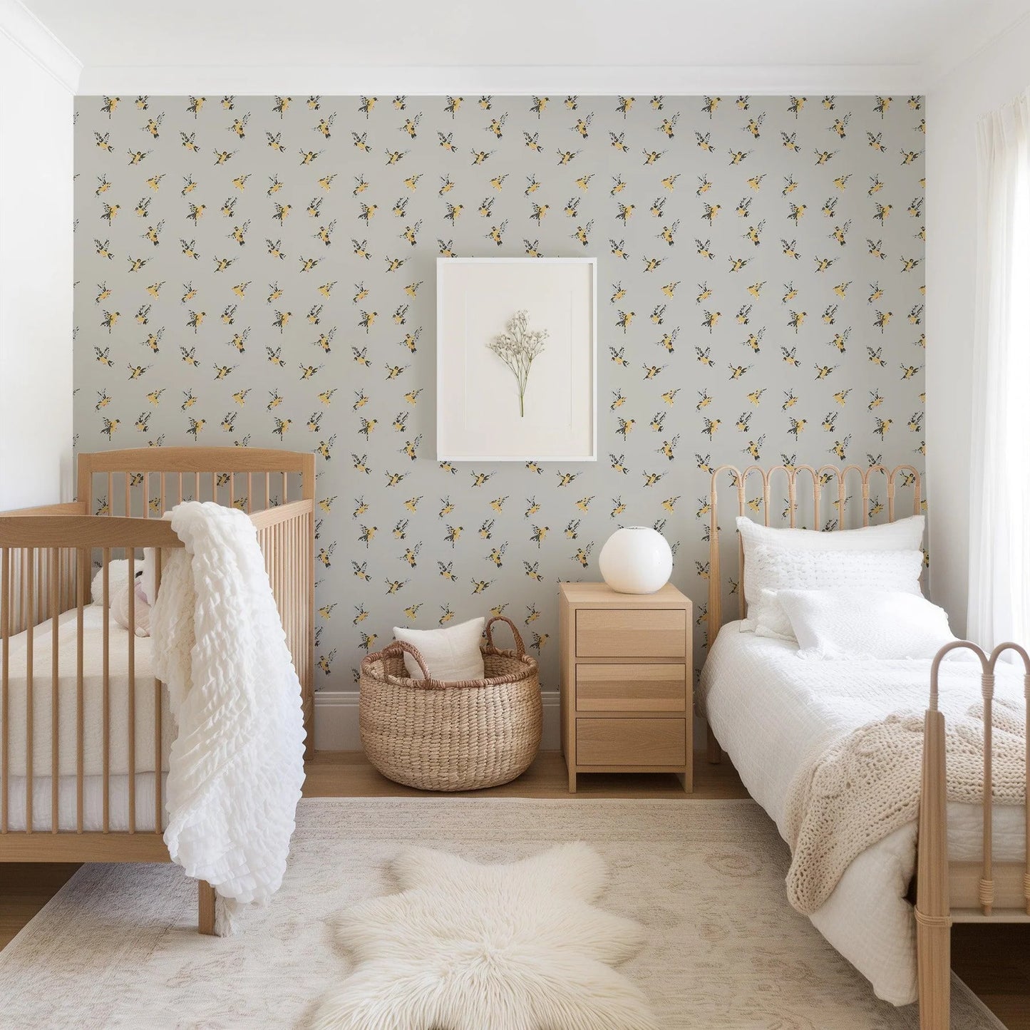 Mitchell Black Flight of the Finches Wallpaper Bedroom in shade Gray at Say Decor