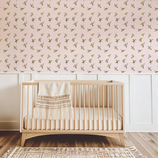 Mitchell Black Flight of the Finches Wallpaper Nursery in shade Pink at Say Decor