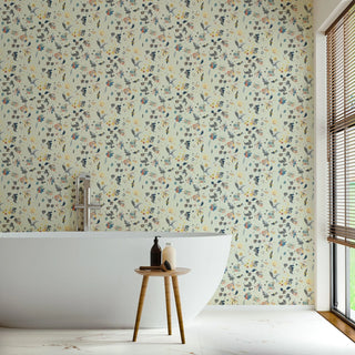 Mitchell Black Floral Bliss Abstract Wallpaper in shade Aloe bathroom at Say Decor