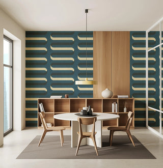 Mitchell Black Folding Ribbon Wallpaper Dining Room in shade Peacock Blue at Say Decor