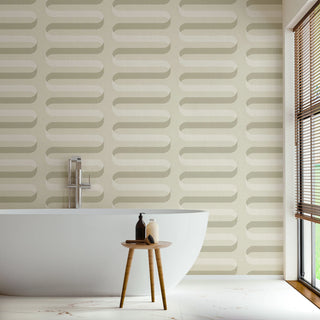 Mitchell Black Folding Ribbon Wallpaper bathroom in shade Tusk at Say Decor