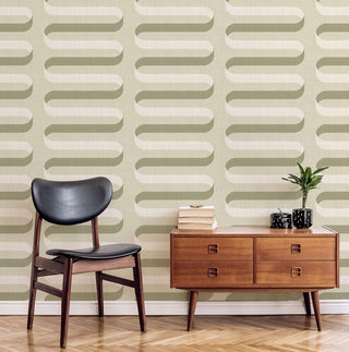 Mitchell Black Folding Ribbon Wallpaper entryway in shade Tusk at Say Decor