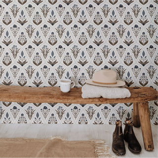 white floral peel and stick wallpaper entryway from Loomwell Home Goods