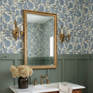 Cornelia blue Floral Peel and Stick Wallpaper bathroom from Say Decor