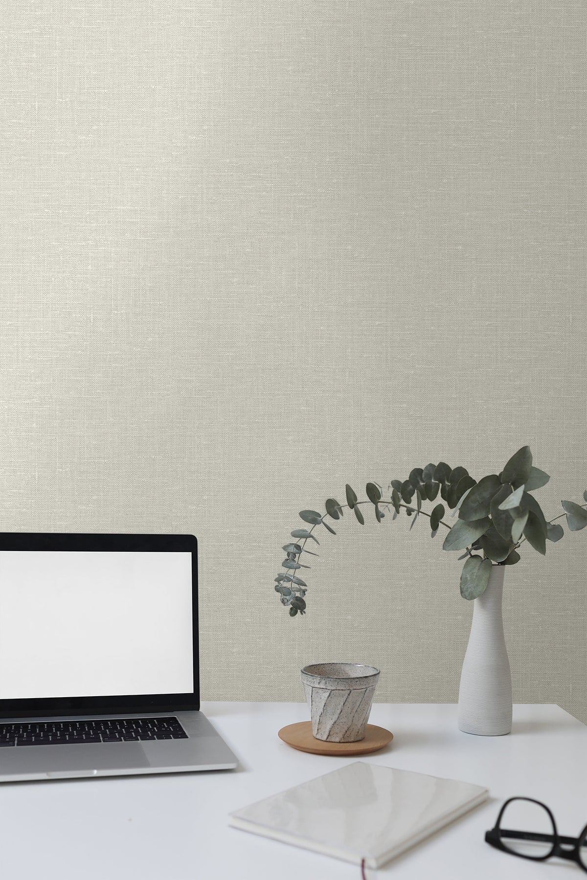Nomi Faux Bleached Linen Embossed Vinyl Unpasted Wallpaper Office from Say Decor