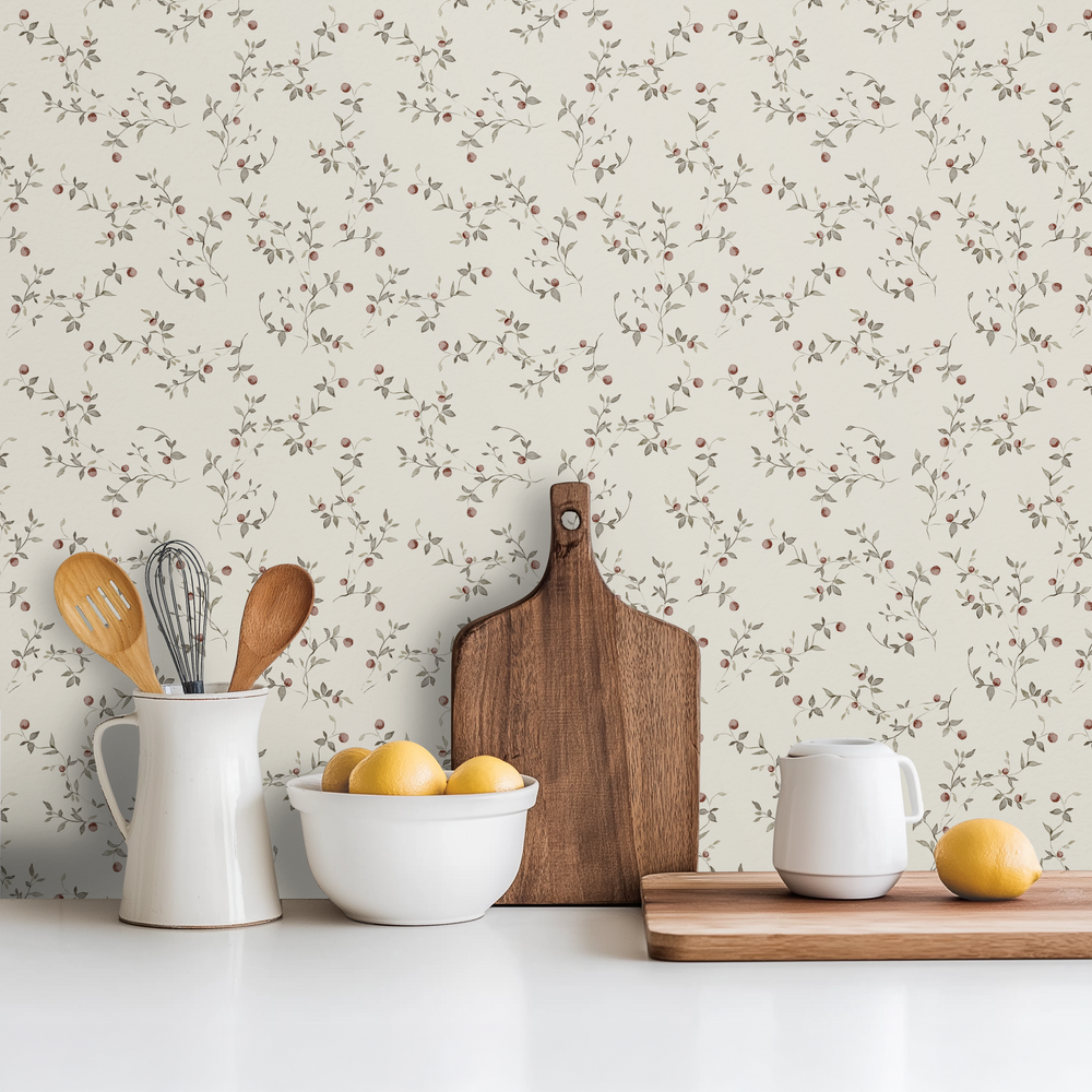 botanical peel and stick wallpaper kitchen from Loomwell Home Goods