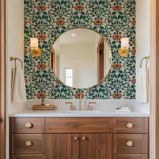 Mitchell Black Botanical Legacy Garden Vine Floral Wallpaper bathroom in shade Emerald Green at Say Decor
