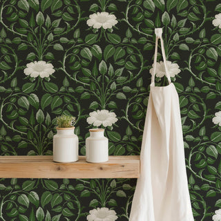 Mitchell Black Botanical Legacy Garden Vine Floral Wallpaper decor in shade Shaded Leaf at Say Decor