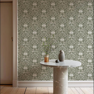 Mitchell Black Botanical Legacy Garden Vine Floral Wallpaper entryway in shade Silver Moss at Say Decor