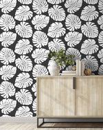 HG10500 monstera leaf tropical peel and stick wallpaper entryway from Harry & Grace