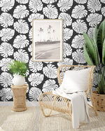 HG10500 monstera leaf tropical peel and stick wallpaper living room from Harry & Grace