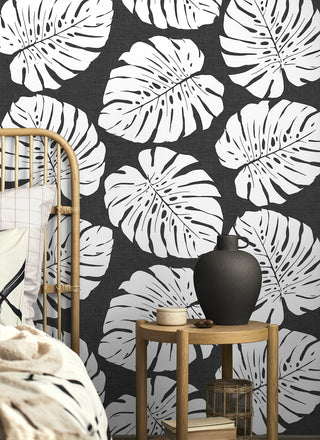 HG10500 monstera leaf tropical peel and stick wallpaper bedroom from Harry & Grace