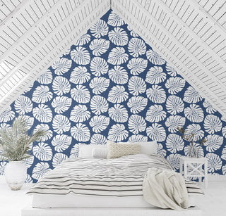 HG10502 monstera leaf tropical peel and stick wallpaper bedroom from Harry & Grace