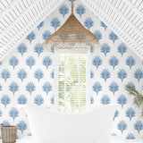 HG10602 palm leaf peel and stick wallpaper bathroom from Harry & Grace