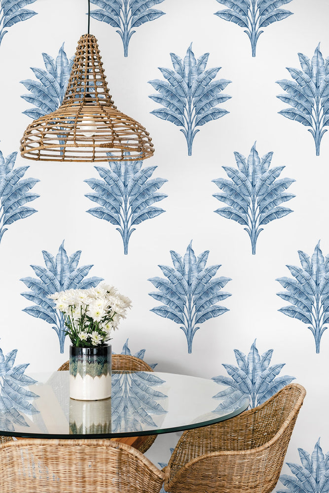 HG10602 palm leaf peel and stick wallpaper dining room from Harry & Grace
