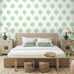 HG10604 palm leaf peel and stick wallpaper bedroom from Harry & Grace