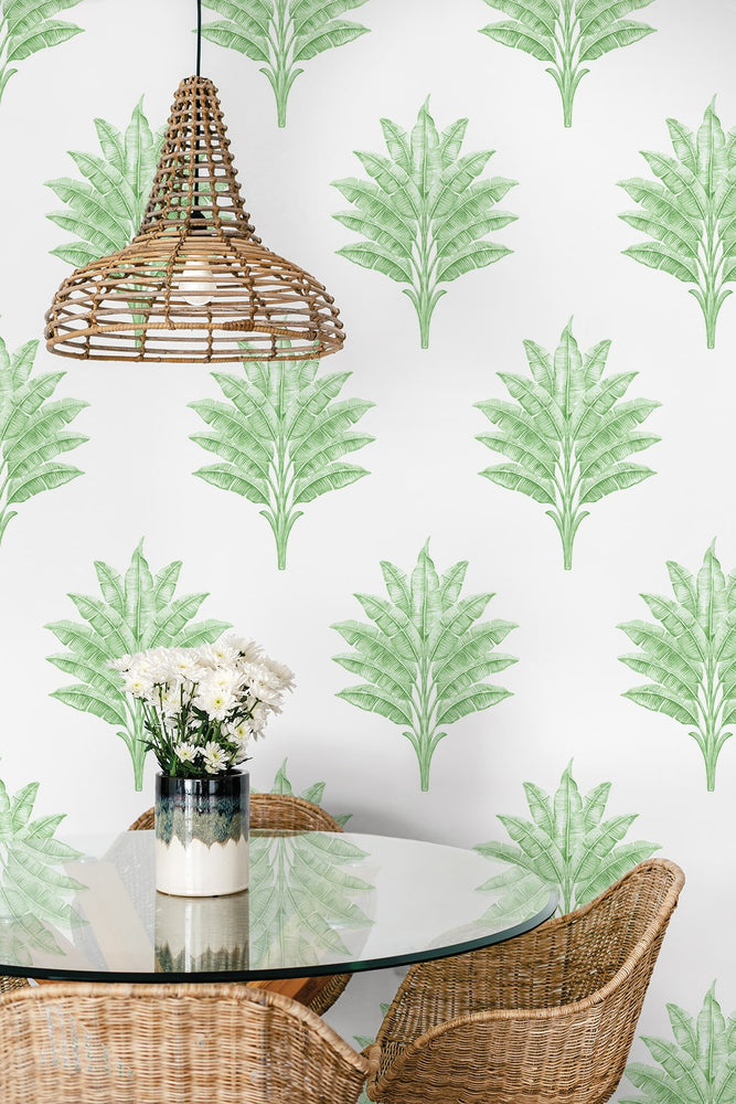 HG10604 palm leaf peel and stick wallpaper dining room from Harry & Grace
