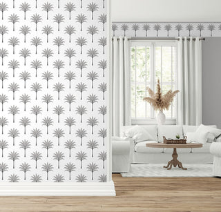 HG10808B palm leaf peel and stick wallpaper border entryway from Harry & Grace
