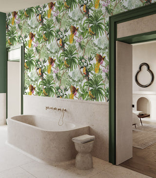 HG10900 tropical peel and stick wallpaper bathroom from Harry and Grace