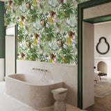 HG10900 tropical peel and stick wallpaper bathroom from Harry and Grace