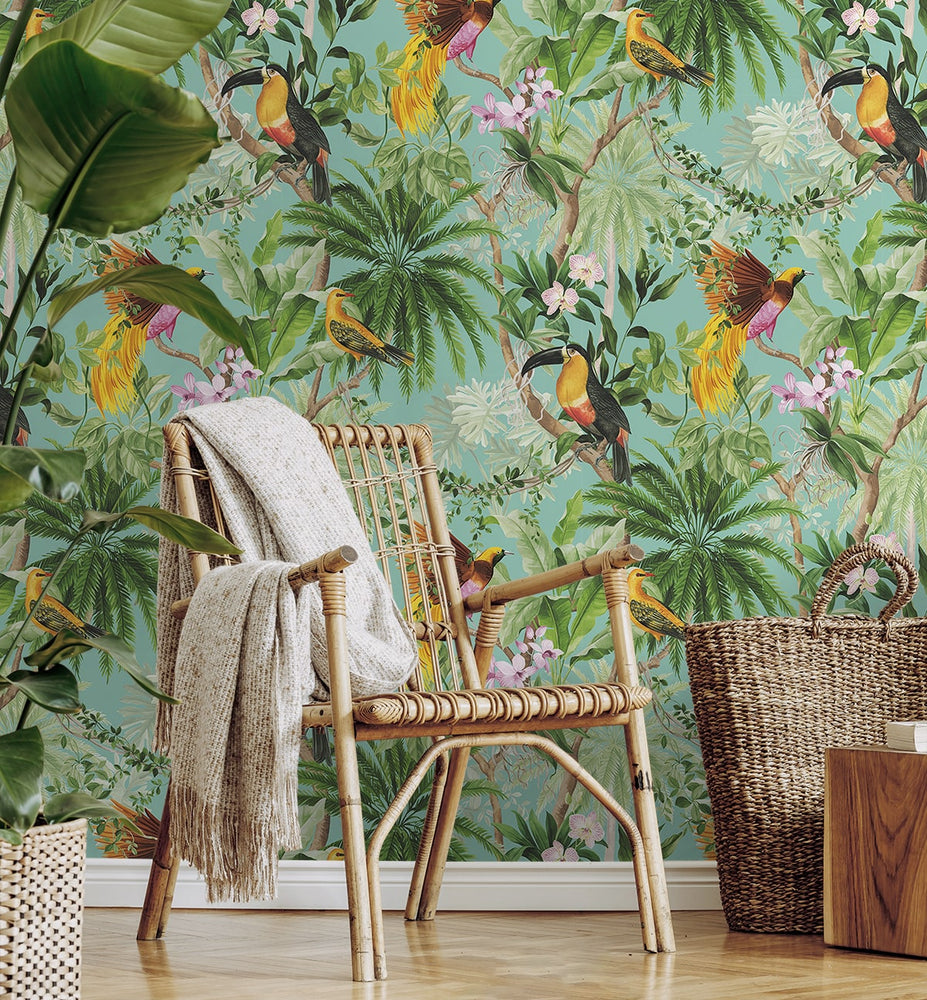 HG10902 tropical peel and stick wallpaper accent from Harry and Grace